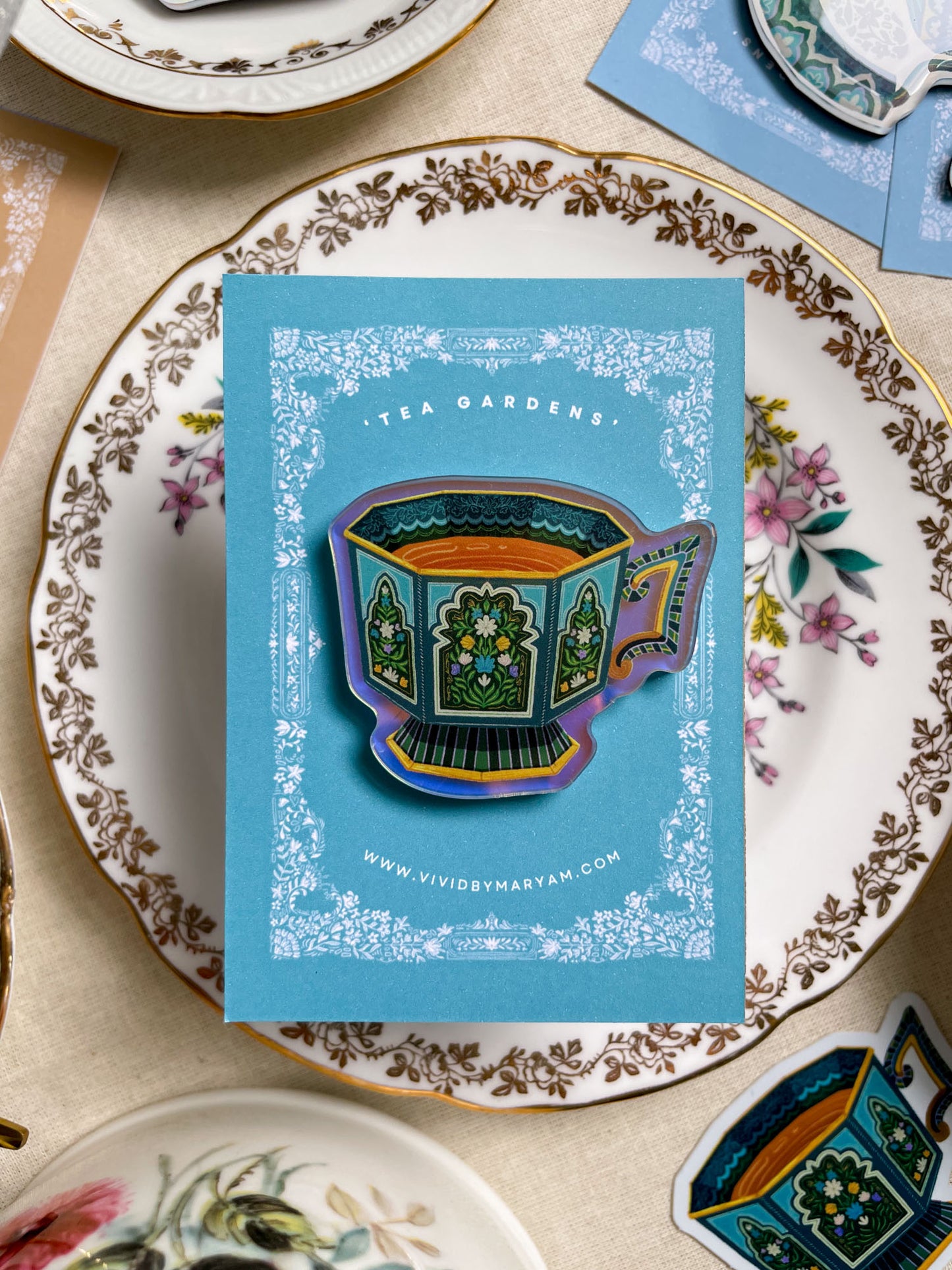 Sylhet Sips | Tea Cup | Rainbow Acrylic Pin Badge