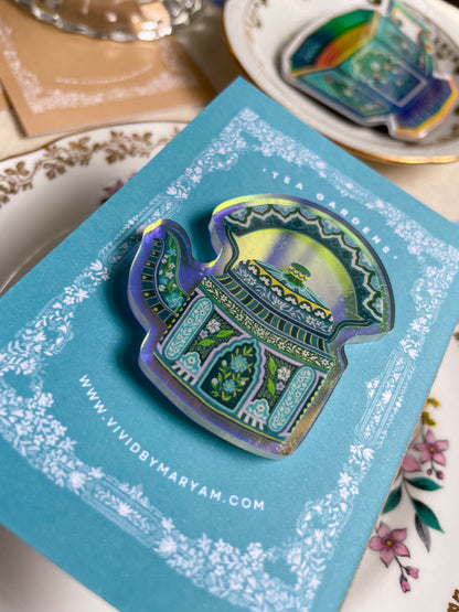 Bengal Brew | Tea Cup | Rainbow Acrylic Pin Badge